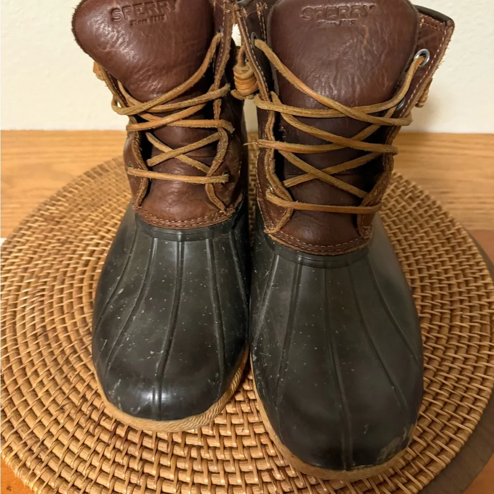 Sperry Women’s Duck Top Slider Leather‎ Brown and Black Rain Boots